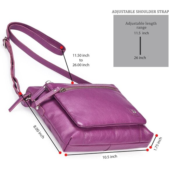 Women Amethyst Nappa Imported Leather Polyester Crossbody Sling Shoulder Bag - Picture 3 of 6